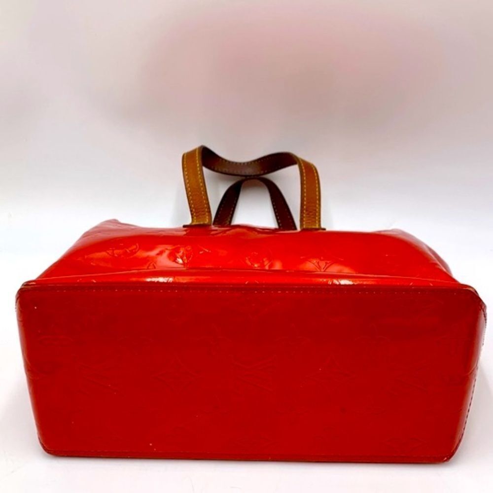 Auth Louis Vuitton Mini Red LV Monogram Vernis Tote Vachetta Leather Handles - Picture 6 of 14